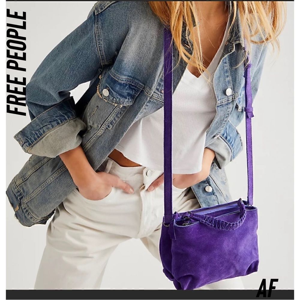 FREE PEOPLE CODY SUEDE CROSSBODY TOTE REGENCY PURPLE NEW